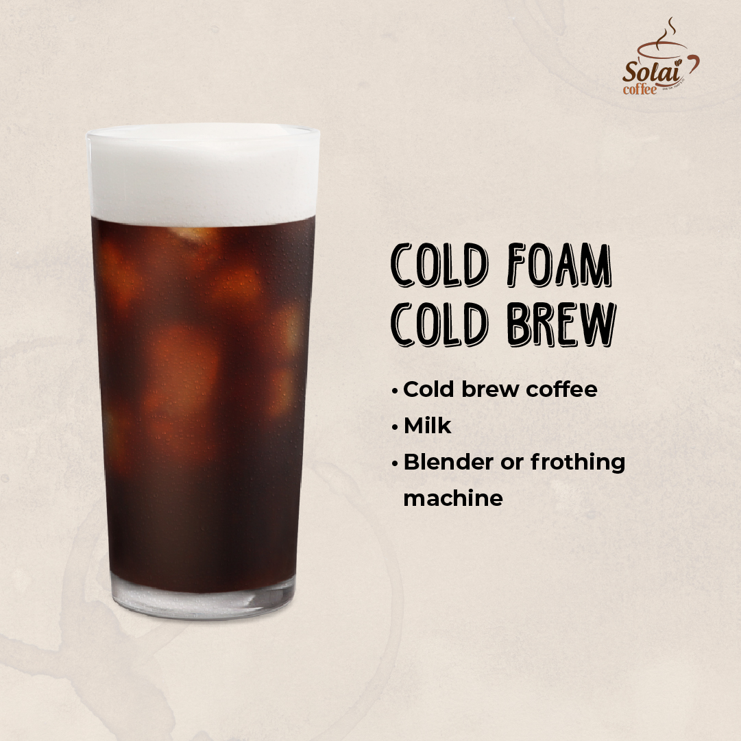 A transparent glass filled with Cold Foam Cold Brew, featuring a layer of frothy milk foam atop a smooth cold brew coffee base, creating a refreshing summer beverage with a creamy texture.