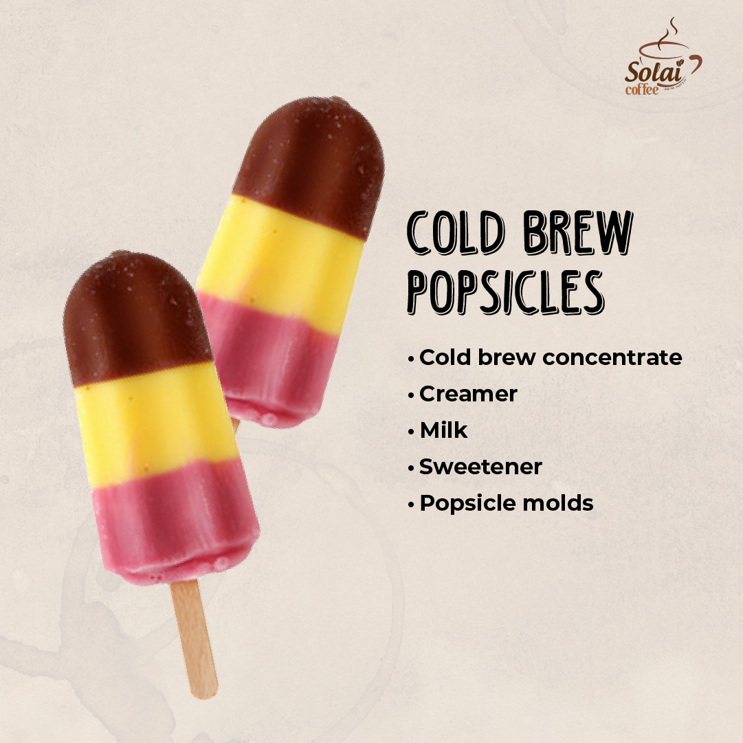 Cold Brew Popsicles in individual molds, featuring frozen treats made with cold brew coffee, creamer, and sweetener, a refreshing summer indulgence.